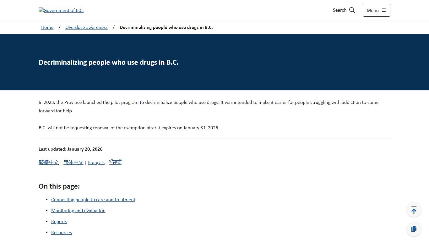 Decriminalizing people who use drugs in B.C. - Province of British Columbia